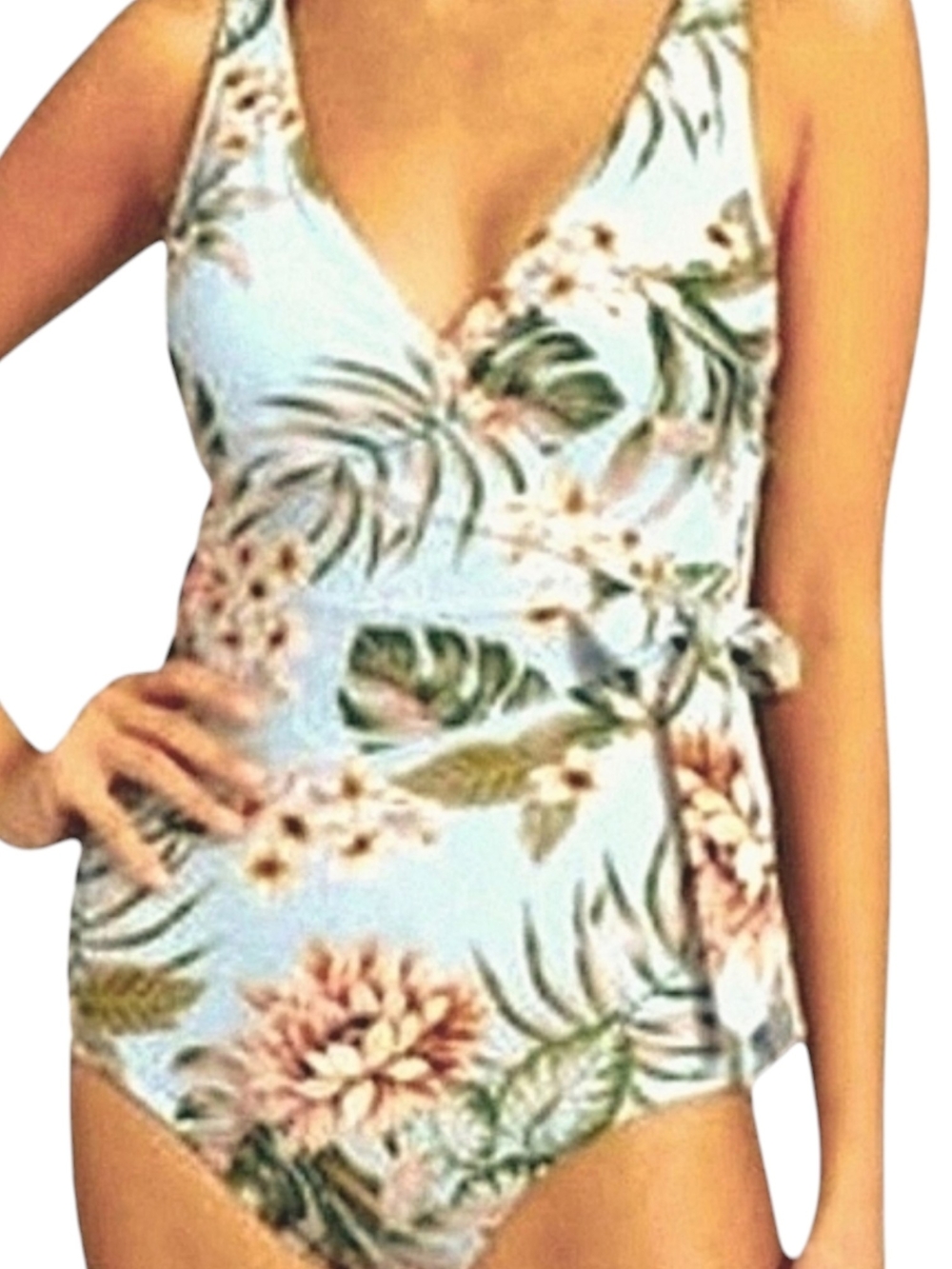Palisades Beach Club Floral Wrap One-Piece Swimsuit - Light Blue